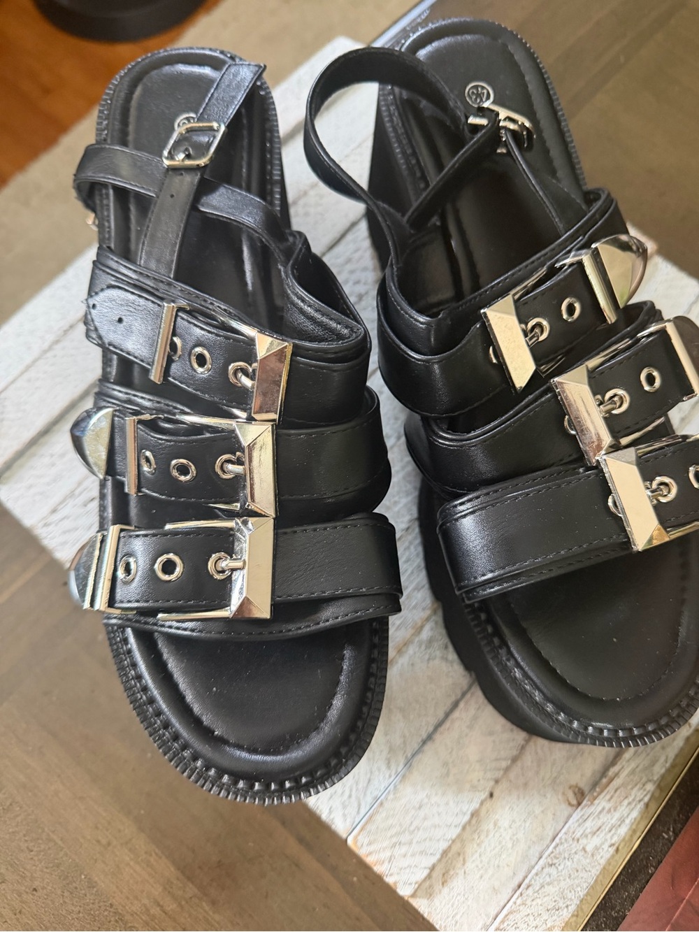 Black Buckle Strap Women's Sandals